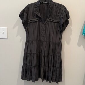 Black Tiered Button-Up Dress